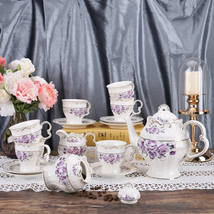 15 Pieces British Rose Porcelain Tea Set - HauSweet