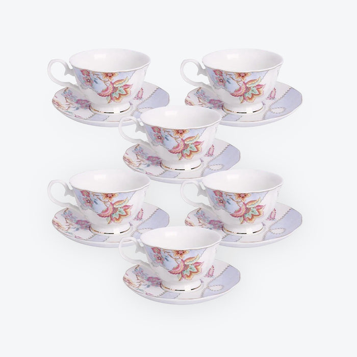 Purple Floral Coffee Cups Set
