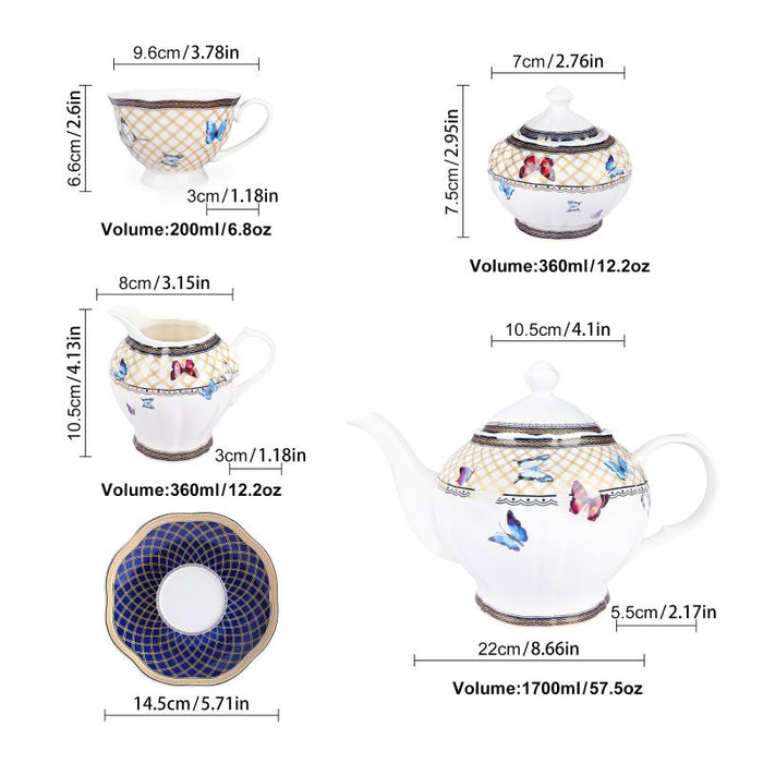 British Butterfly Porcelain Tea Set