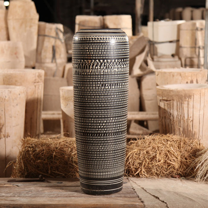 Black Extra Large Dashed Decorative Floor Vase