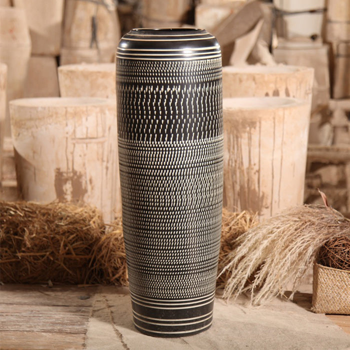 Black Extra Large Dashed Decorative Floor Vase