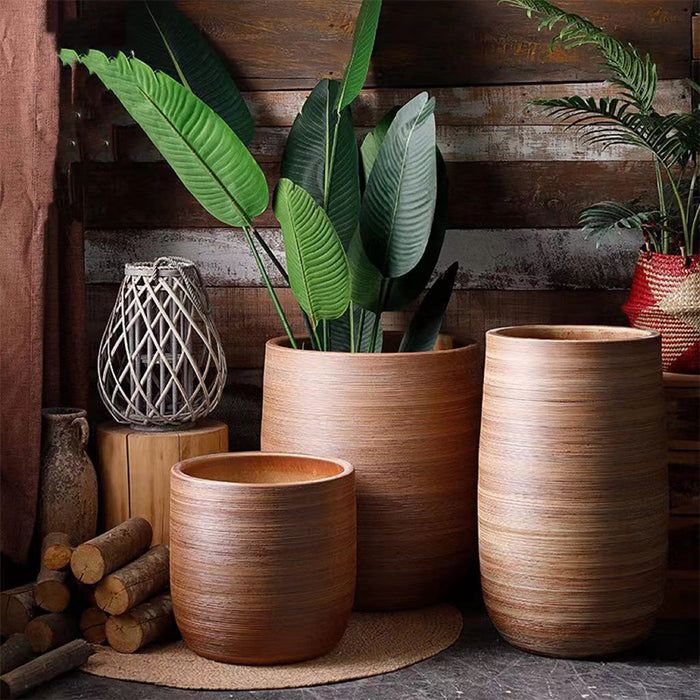 Brown Striped Giant Flower Pot