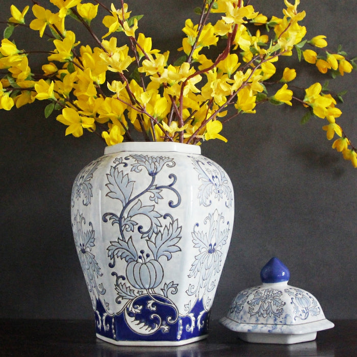 Hand-Painted Blue and White Porcelain Ginger Jar Vase