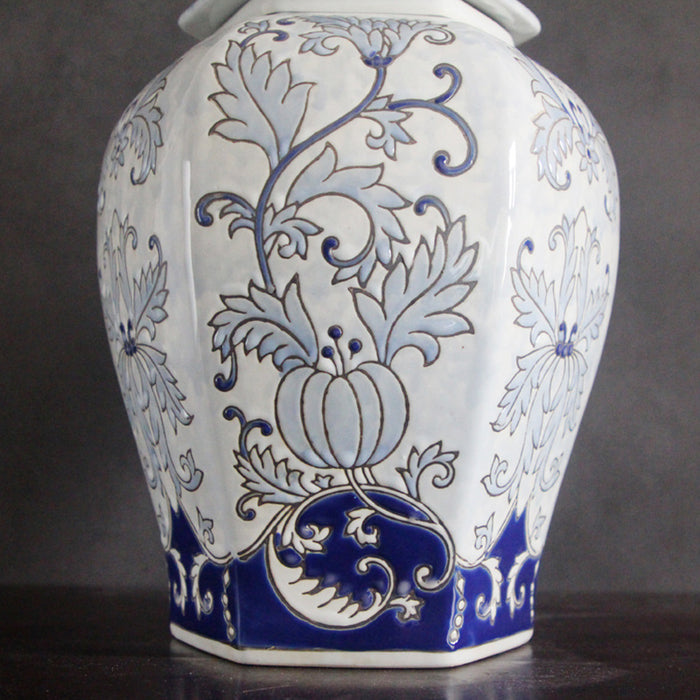 Hand-Painted Blue and White Porcelain Ginger Jar Vase