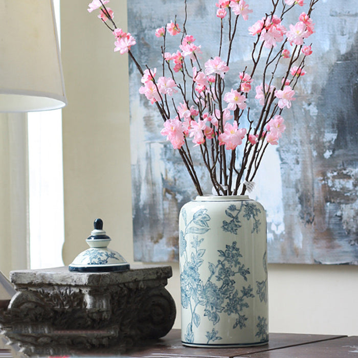 Green And White Hand-Painted Flower Floor Vase