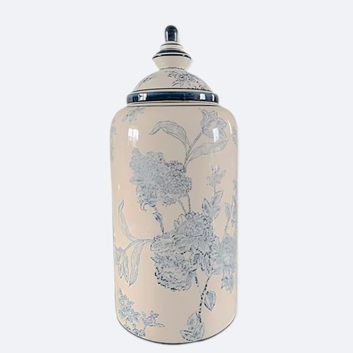 Green And White Hand-Painted Flower Floor Vase