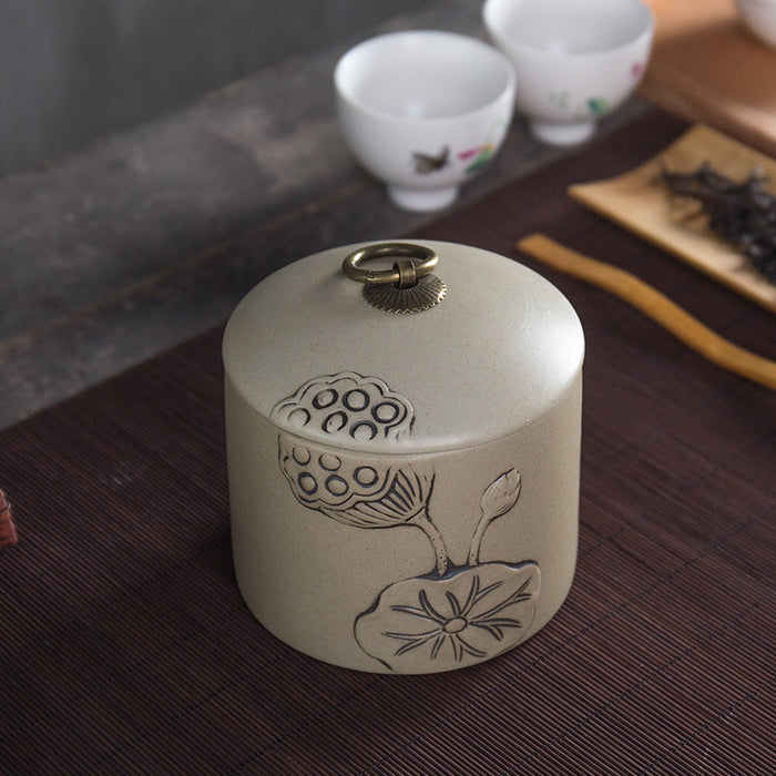 Zen 3D Lotus Vintage Ceramic Tea Canister