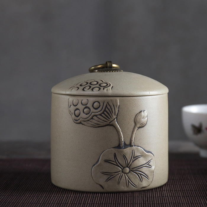 Zen 3D Lotus Vintage Ceramic Tea Canister