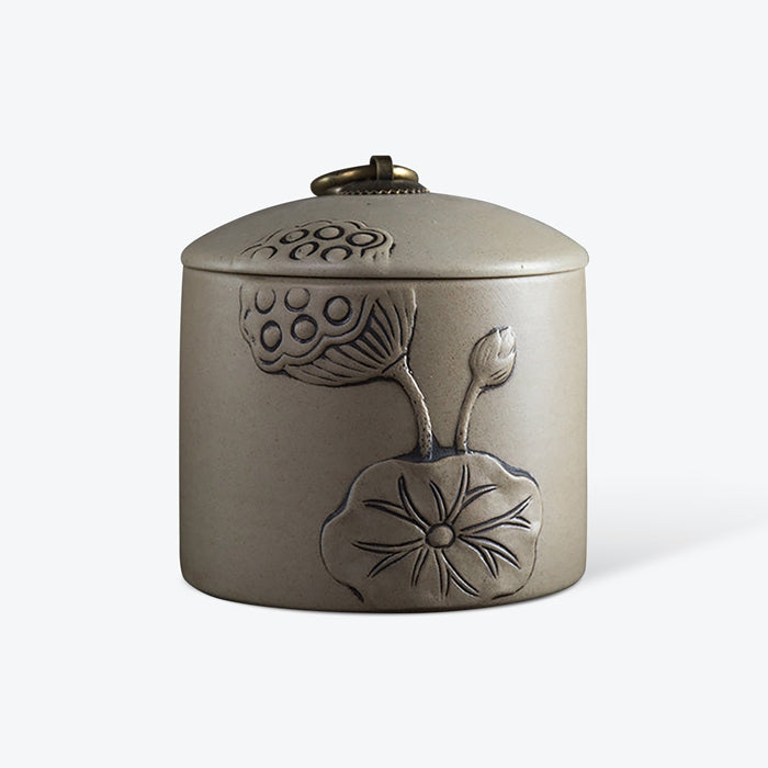 Zen 3D Lotus Vintage Ceramic Tea Canister