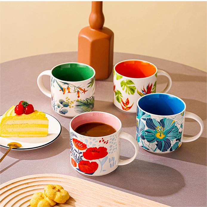 Flower Pattern Hand-Painted Ceramic Mug