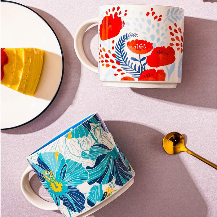 Flower Pattern Hand-Painted Ceramic Mug