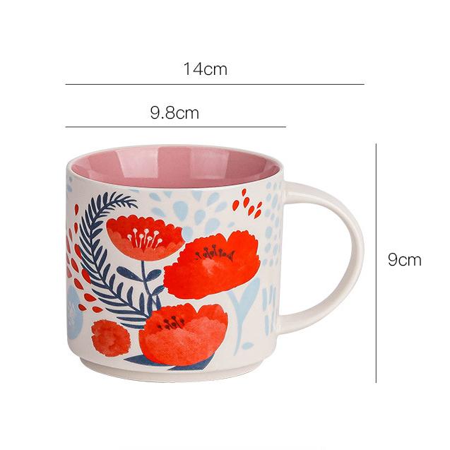 Flower Pattern Hand-Painted Ceramic Mug