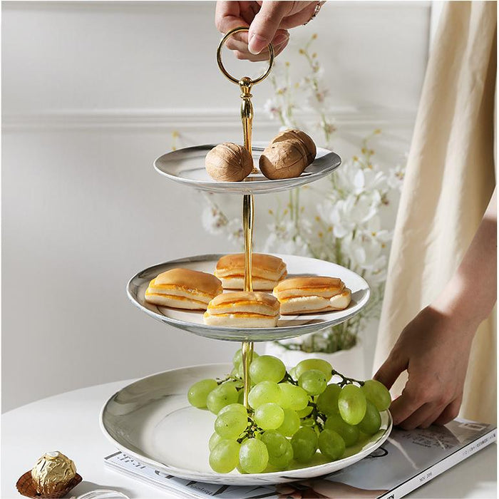 Creative Marbled Three-Layer Ceramic Cake Stand