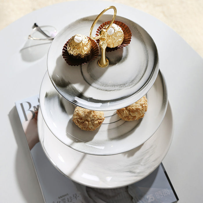 Creative Marbled Three-Layer Ceramic Cake Stand