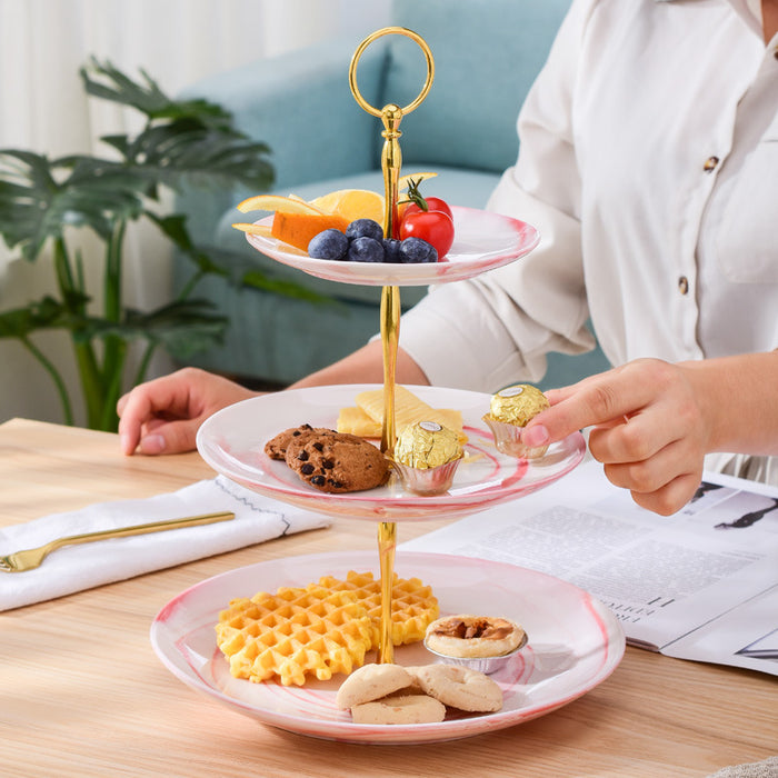 Creative Marbled Three-Layer Ceramic Cake Stand