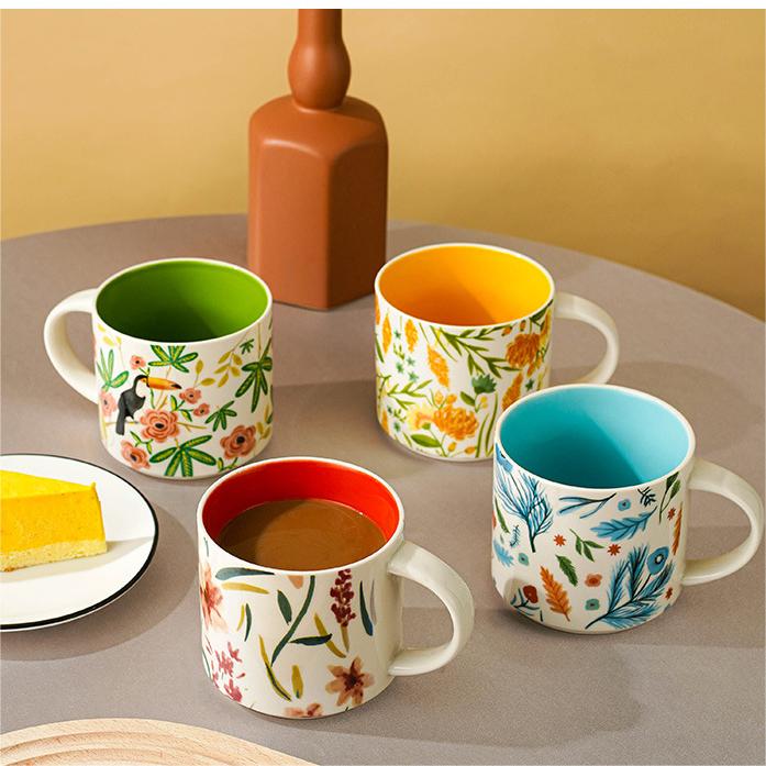 Flower And Leaf Hand-Painted Ceramic Mug