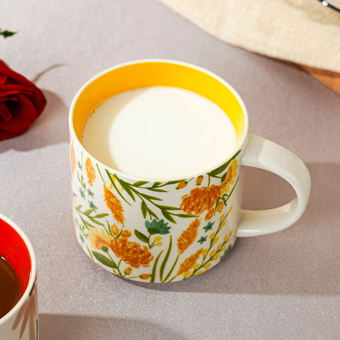 Flower And Leaf Hand-Painted Ceramic Mug