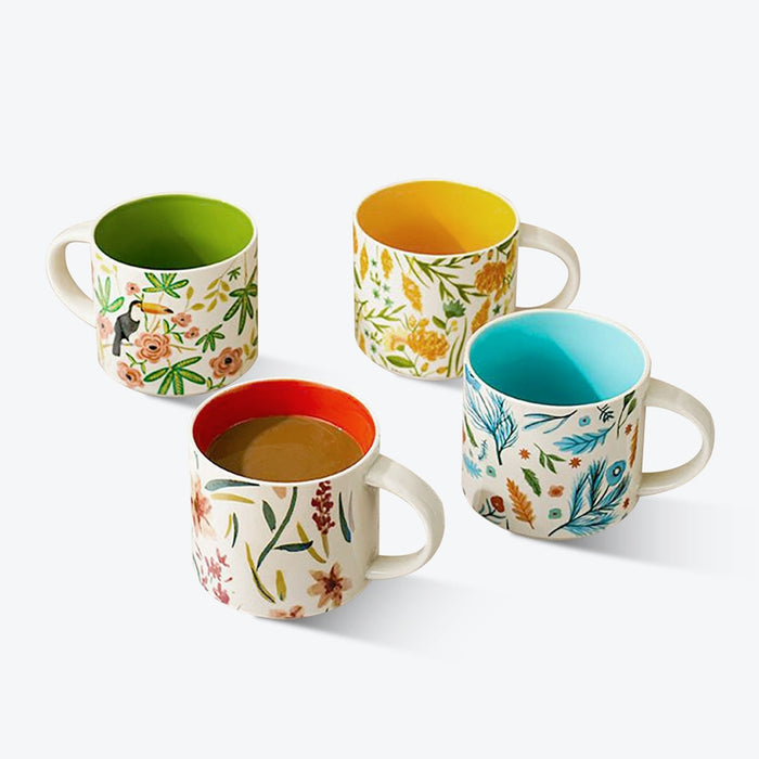 Flower And Leaf Hand-Painted Ceramic Mug