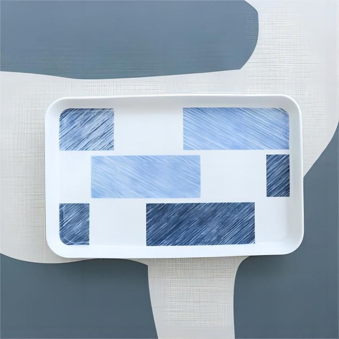 Nordic Blue Plaid Geometric Ceramic Plate