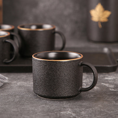 Gold Ring Dotted Black Frosted Tea Set