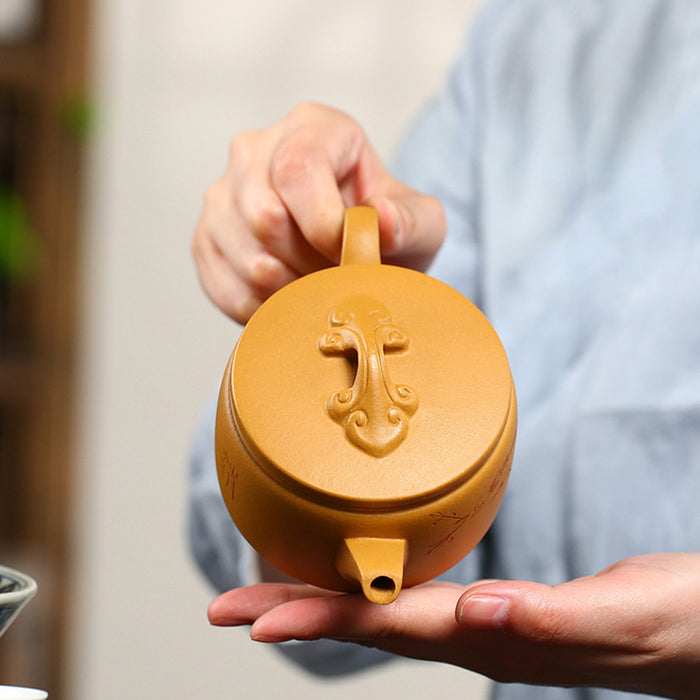 Yixing Handmade Branch Bird Zisha Teapot