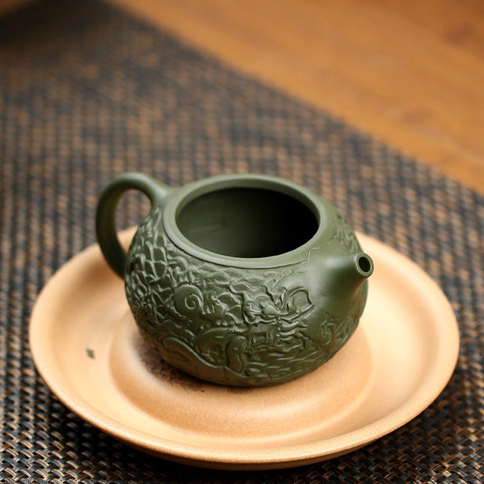Yixing Green Clay Crawling Dragon Xishi Teapot