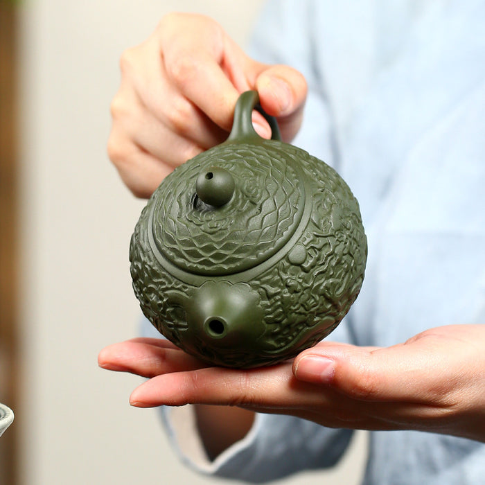 Yixing Green Clay Crawling Dragon Xishi Teapot