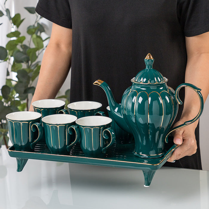 Green Glaze With Gold Line Tea Set