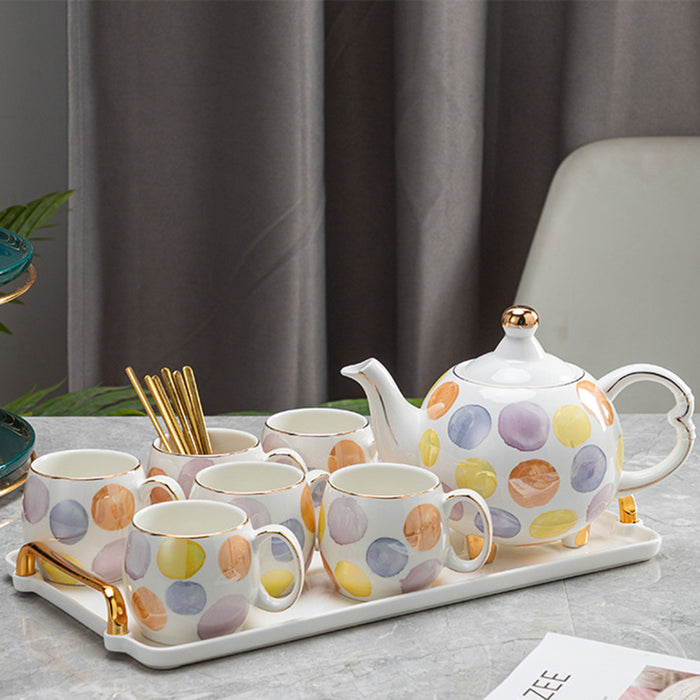 Colorful Circle Tea Set with Golden Rim