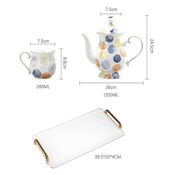 Colorful Circle Tea Set with Golden Rim