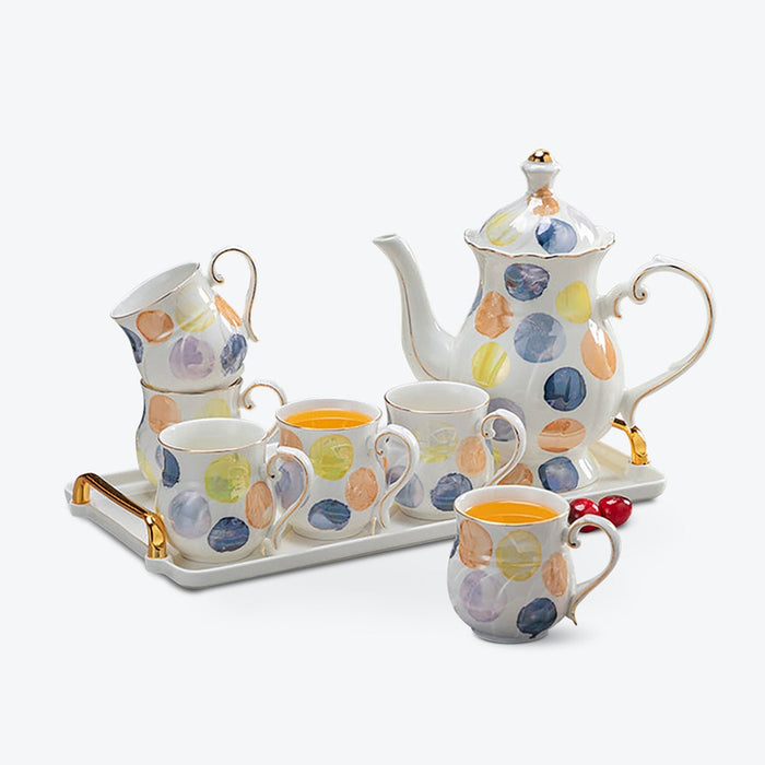 Colorful Circle Tea Set with Golden Rim