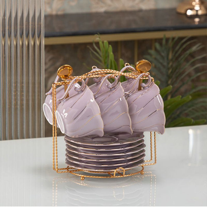 Purple Glaze With Gold Line Tea Set