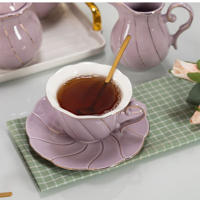 Purple Glaze With Gold Line Tea Set