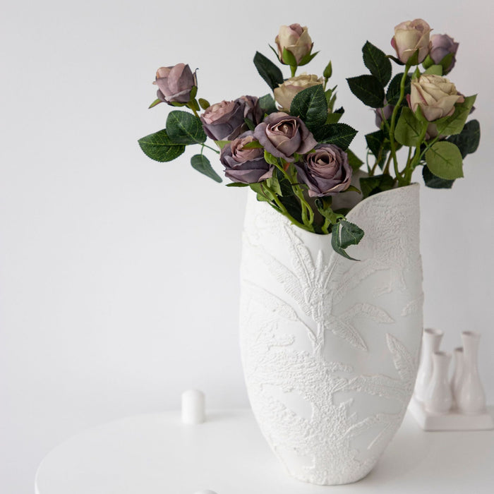 White Hand Carved Embossed Vase