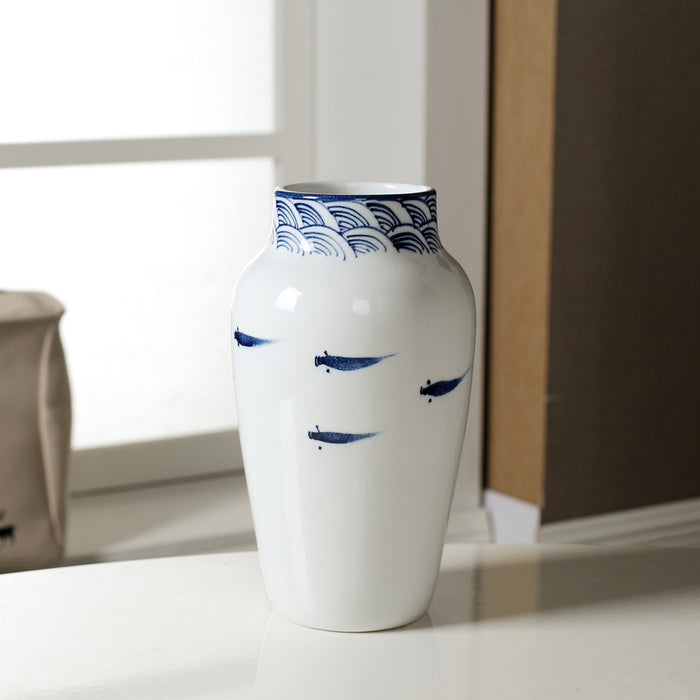 Hand-Painted Fish Designed Vase