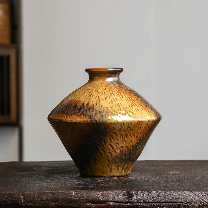 Handcrafted Fambe Ceramic Table Vase