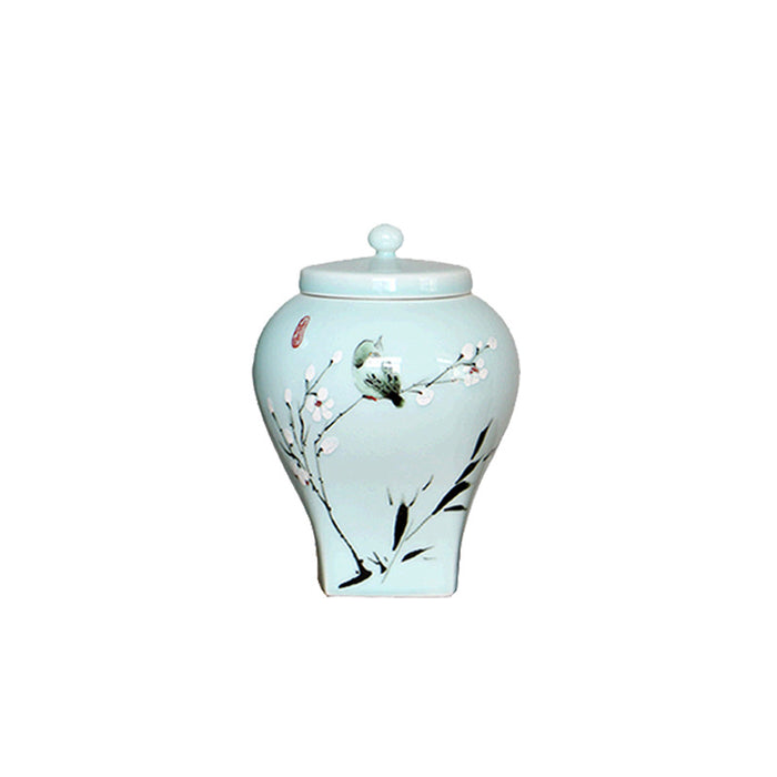 Hand-Painted Bird Design Porcelain Jar