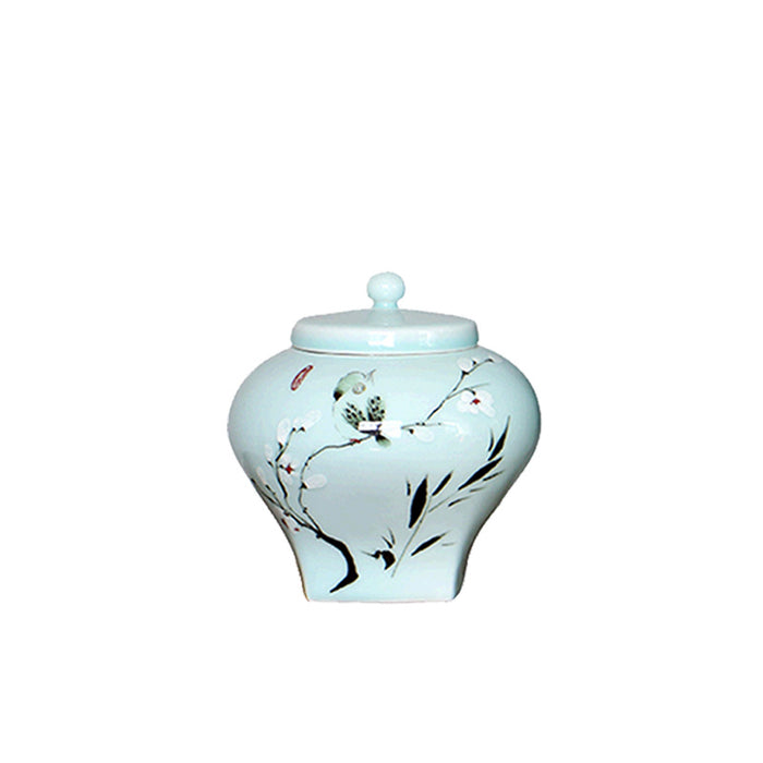 Hand-Painted Bird Design Porcelain Jar