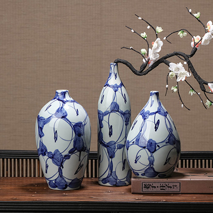 Japanese Style Blue And White Ceramic Vase