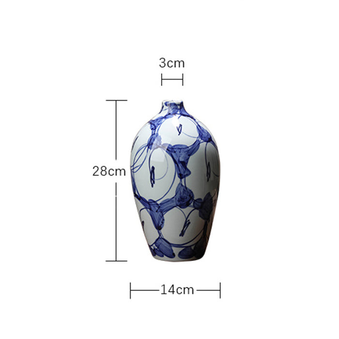 Japanese Style Blue And White Ceramic Vase