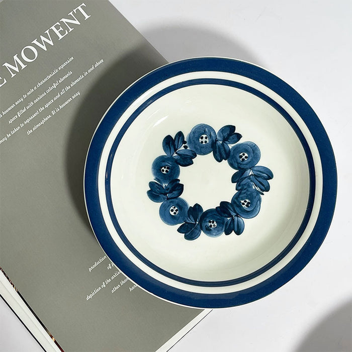 Set Of 4 Bone China Blue Dinnerware