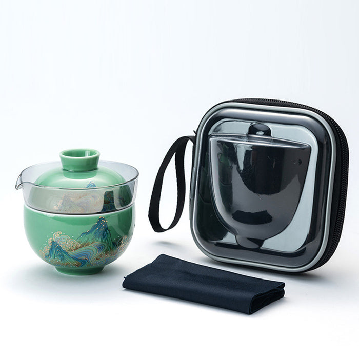 Suet Jade Mountain Travel Tea Set