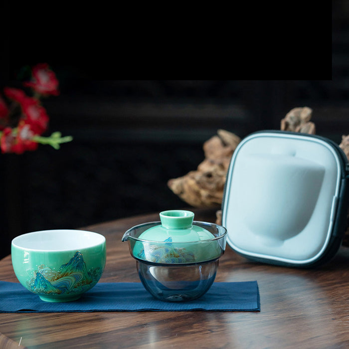 Suet Jade Mountain Travel Tea Set