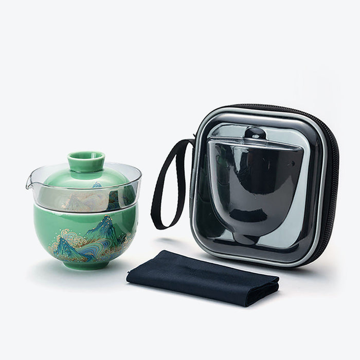Suet Jade Mountain Travel Tea Set
