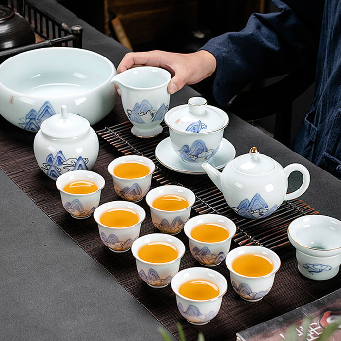 Hand-painted Cloud And Mountain Tea Set
