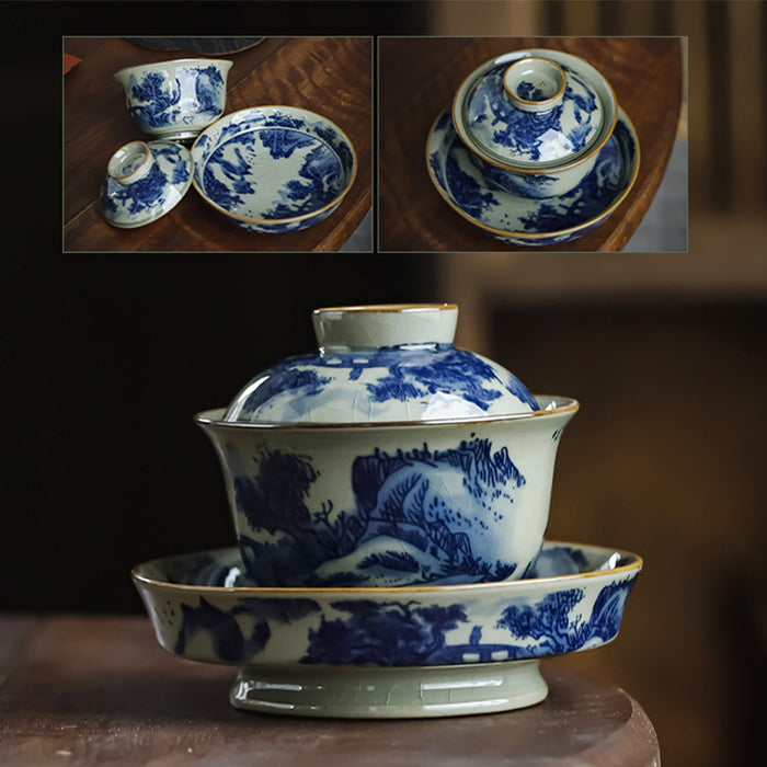 Chinese Traditional Landscape Tea Cup And Saucer Set