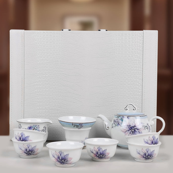 Purple Flower Bone China Tea Set