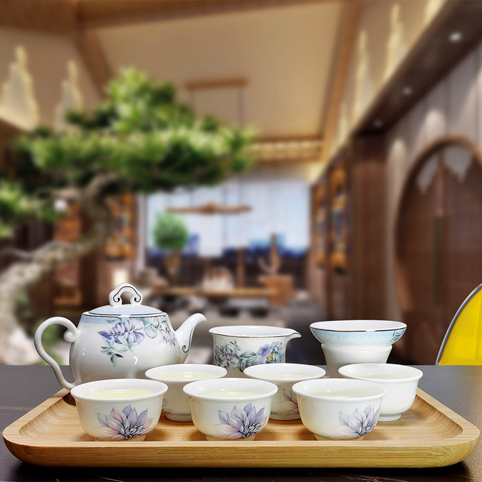 Purple Flower Bone China Tea Set