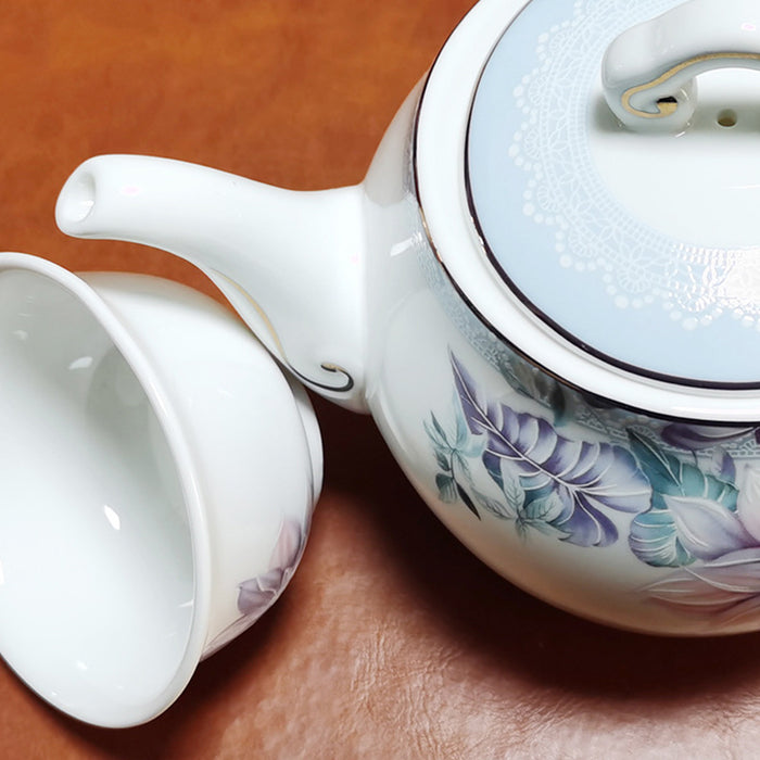 Purple Flower Bone China Tea Set