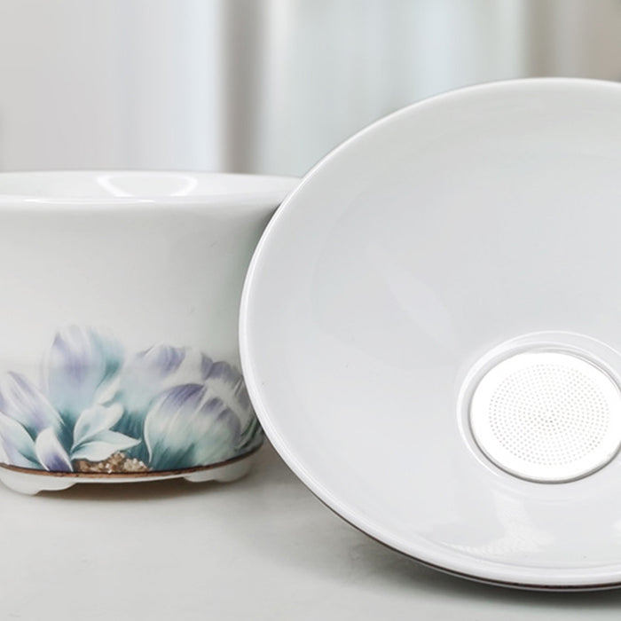 Purple Flower Bone China Tea Set